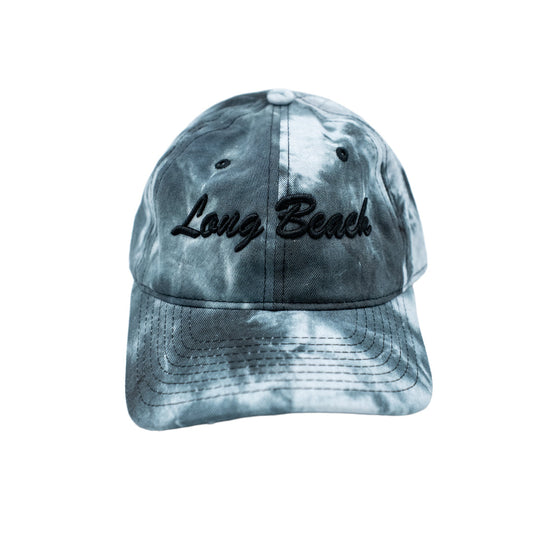 Cursive Long Beach Black Tie Dye Unstructured Dad Hat