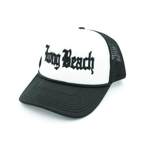 Long Beach City Cap Old English Classic Foam Trucker Hat Black