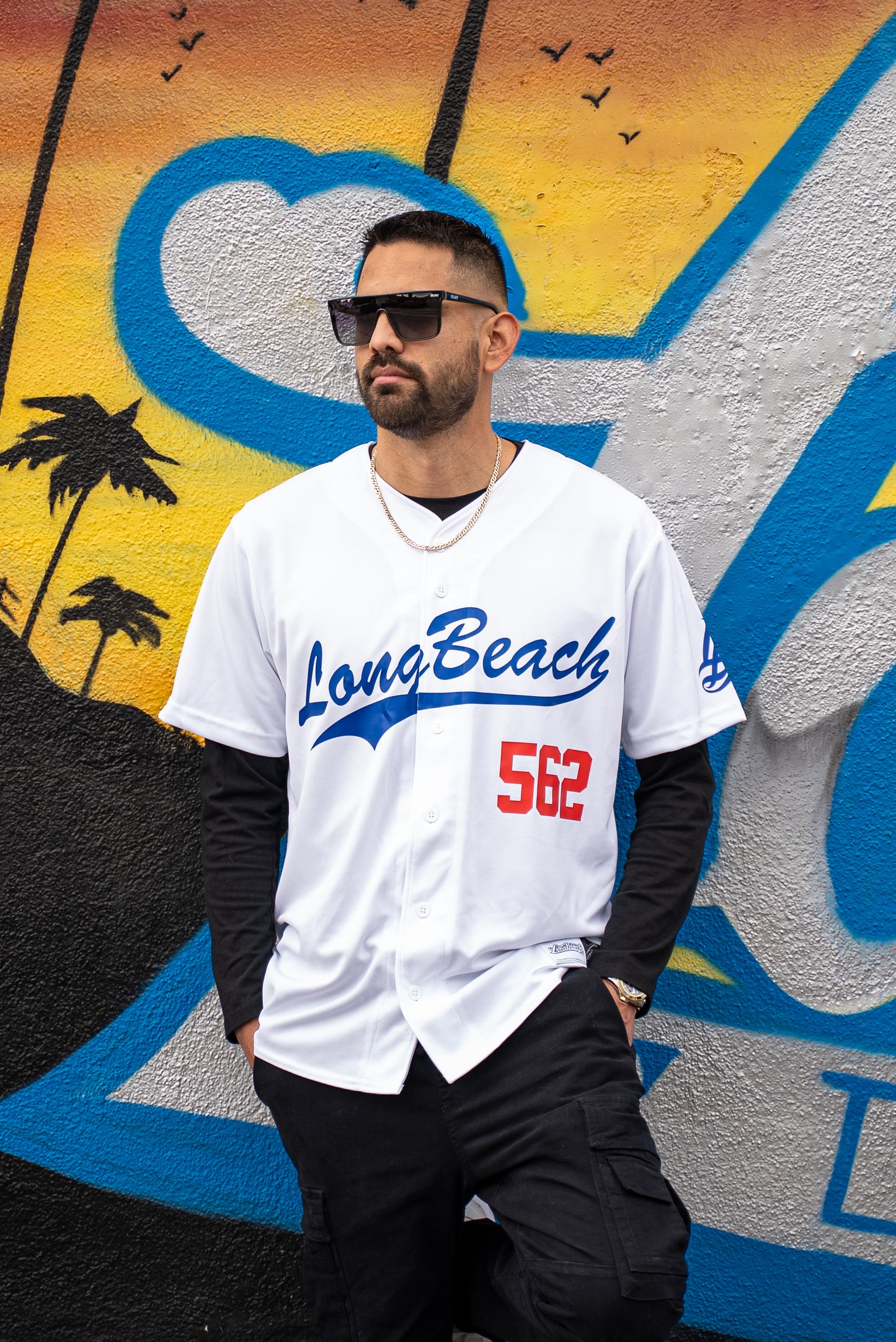 Long Beach Adult White Baseball Jersey- ONLINE EXCLUSIVE