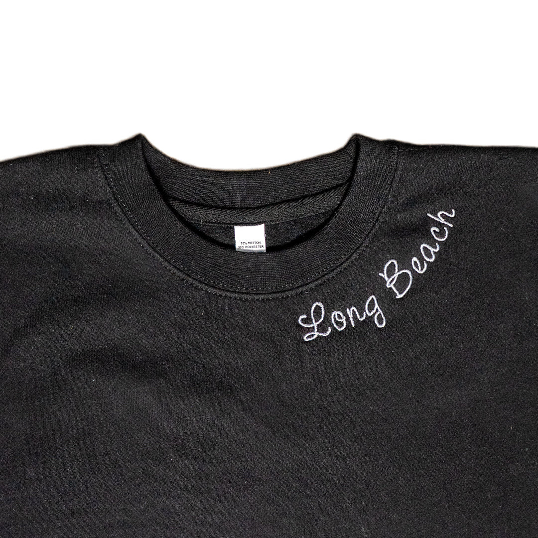I Heart LB Embroidered Women's Oversized Black Crewneck Sweater