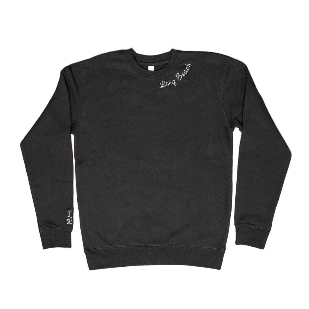 I Heart LB Embroidered Women's Oversized Black Crewneck Sweater