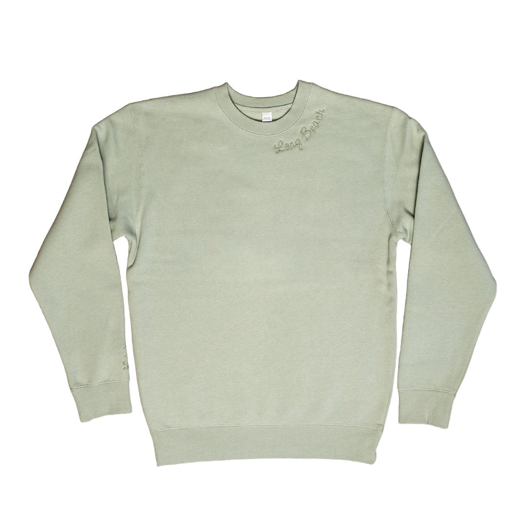 I Heart LB Embroidered Women's Oversized Sage Crewneck Sweater