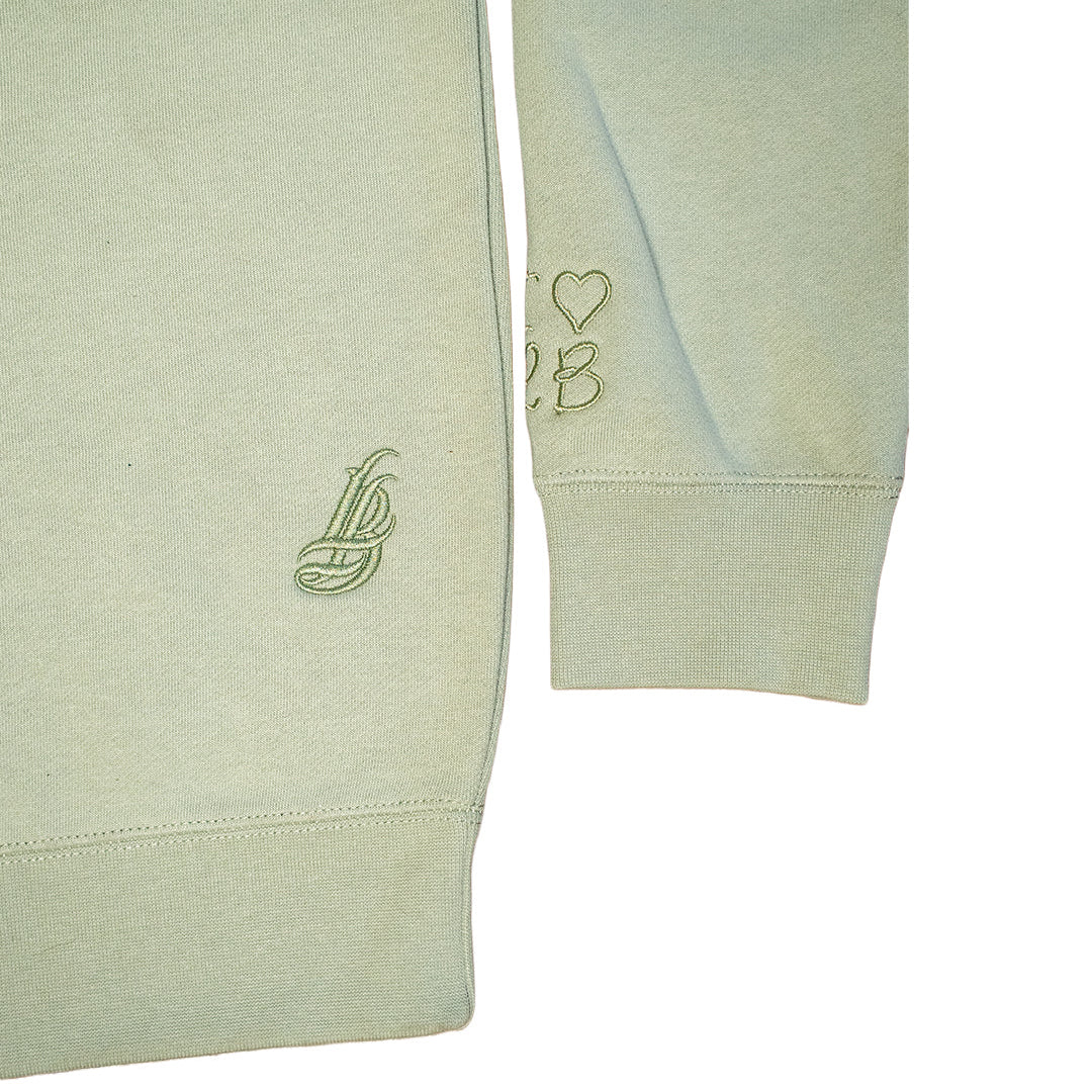 I Heart LB Embroidered Women's Oversized Sage Crewneck Sweater