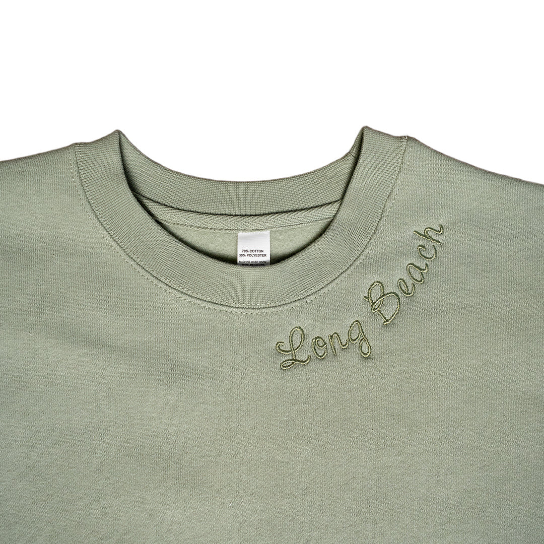 I Heart LB Embroidered Women's Oversized Sage Crewneck Sweater