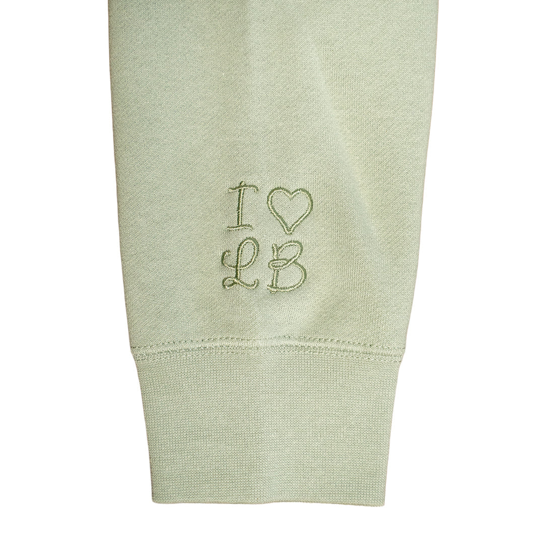 I Heart LB Embroidered Women's Oversized Sage Crewneck Sweater