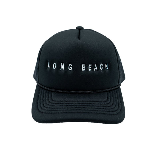 Long Beach Black Youth Foam Trucker Hat (Curved Brim)