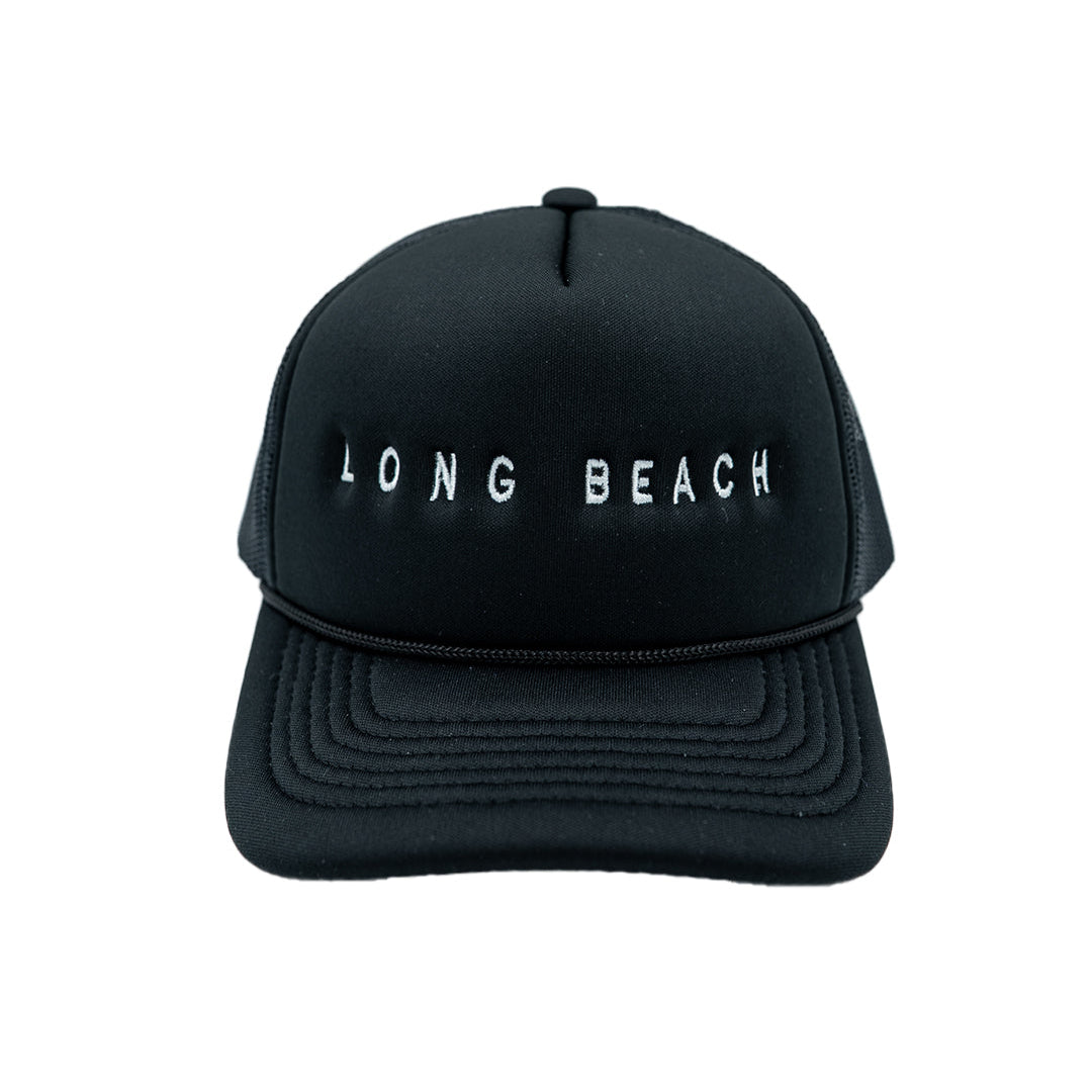 Long Beach Black Foam Trucker Hat (Curved Brim)