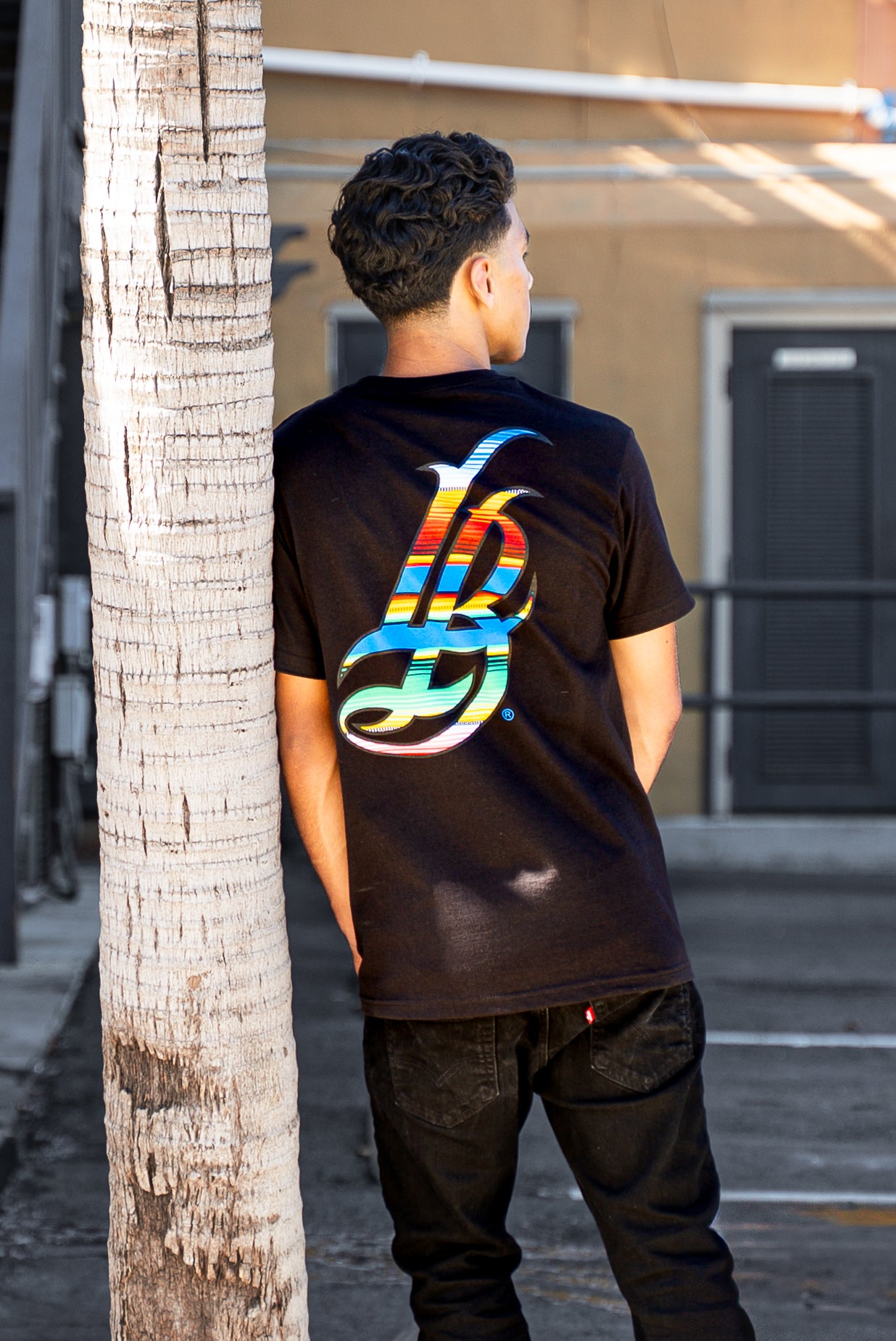 Serape Cursive LB Men's Black T-Shirt