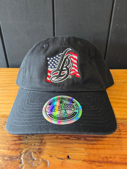 Americana Cursive LB Unstructured Black Dad Hat