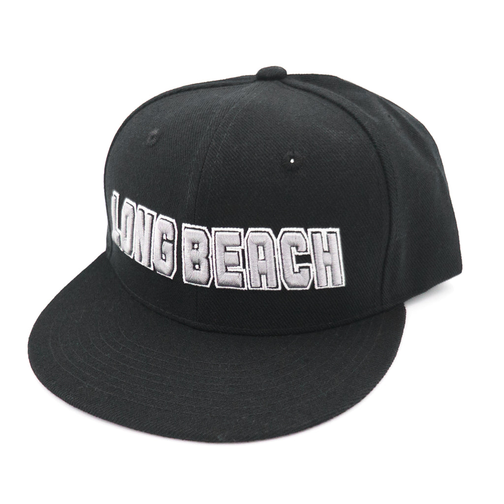 Block Long Beach Silver On Black Belt Buckle Back Hat