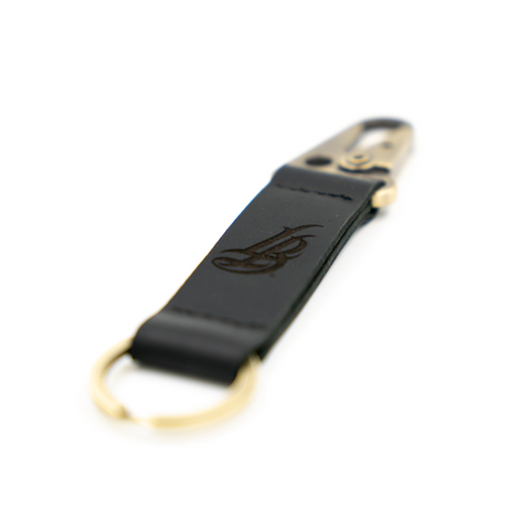 Black Leather Carabiner Keychain Long Beach Clothing Co