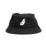 Cursive LB White On Black Bucket Hat