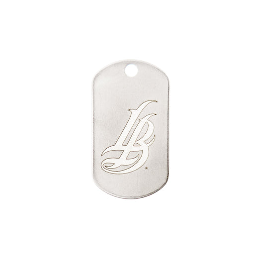 Silver Metal Cursive LB Dog Tag