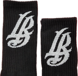 20th Anniversary Cursive LB Black & Metallic Silver Long Beach Socks
