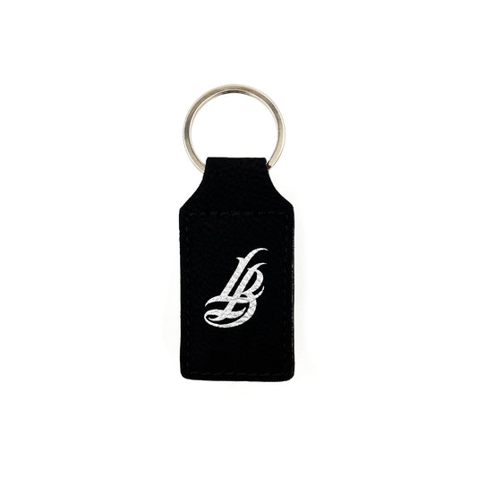 Cursive LB Black Faux Leather Keychain