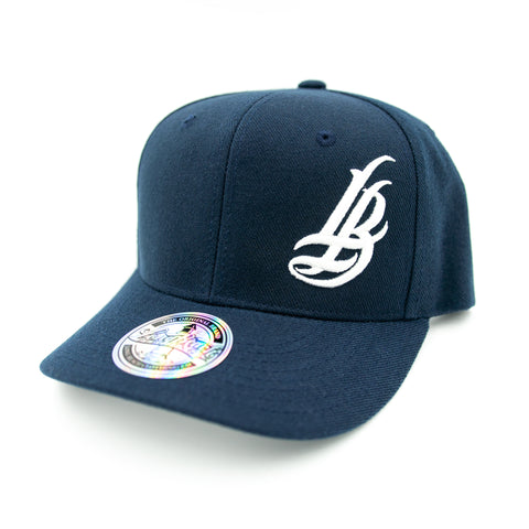 Cursive LB White On Navy Baseball Hat