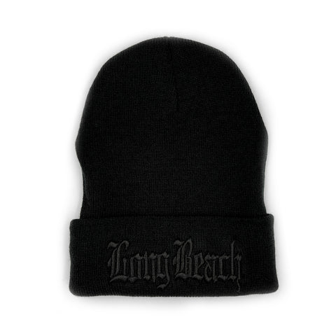 Old English All Black Long Beanie