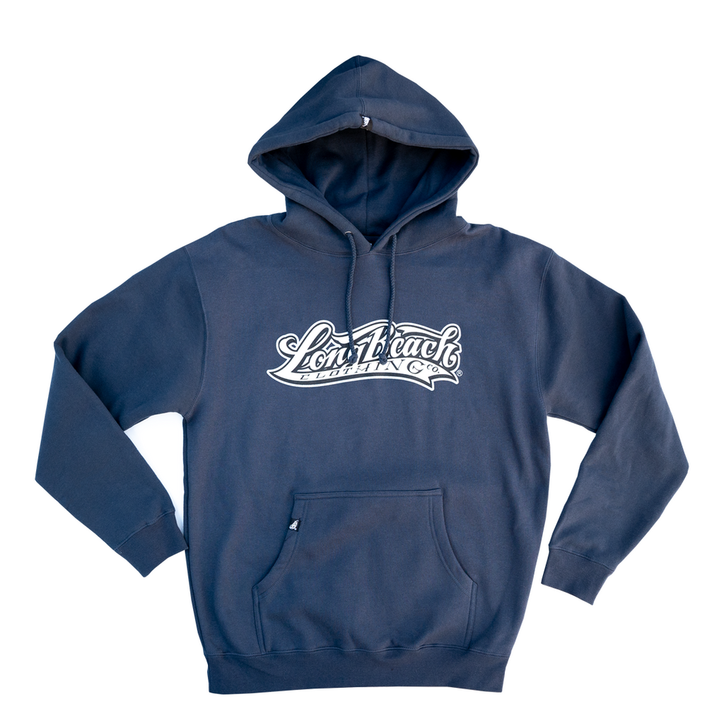 OG Logo Men s Slate Blue Pullover Hoodie Long Beach Clothing Co