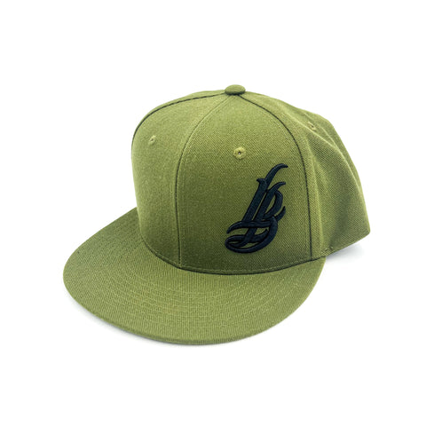 Cursive LB Black on Moss Green Snapback Hat