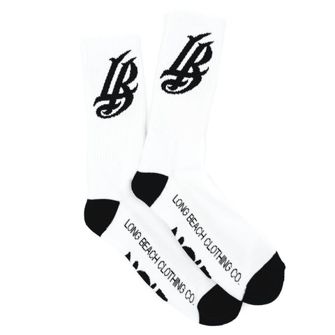 Cursive LB White Long Beach Socks