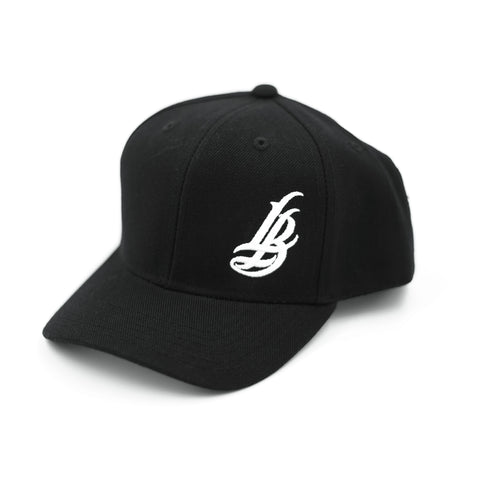 Cursive LB Youth White On Black Baseball Hat